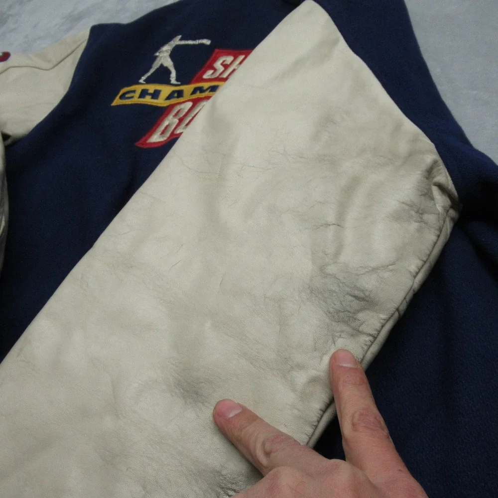 Vintage Showtime Boxing Leather Jacket Mens Medium Blue Quilted USA Thrashed‎